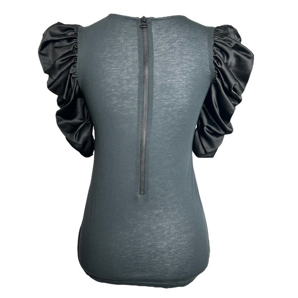 Alice + Olivia Top Black Ruched Puff Sleeve Whimsigoth Stretch Knit Tee S - Picture 5 of 11